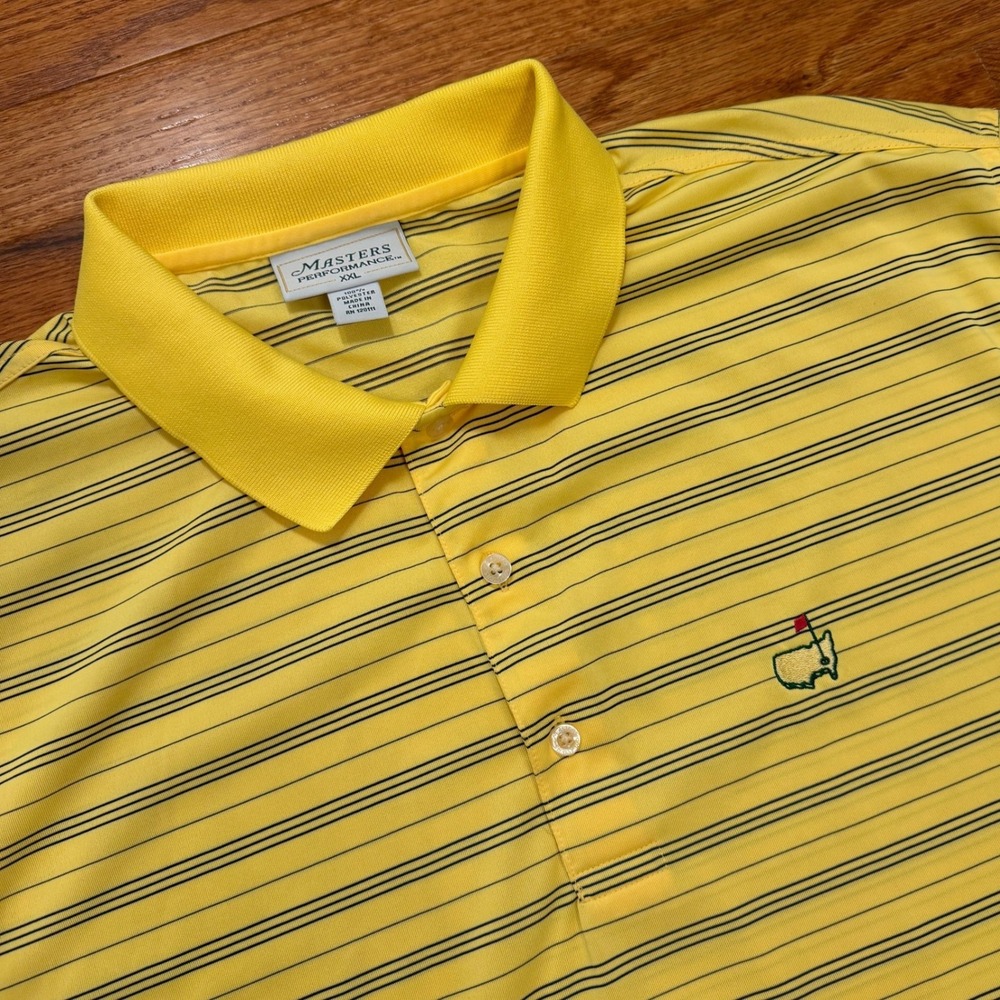 Masters Performance Augusta National Golf Polo Shirt Mens 2XL Yellow Blue Stripe